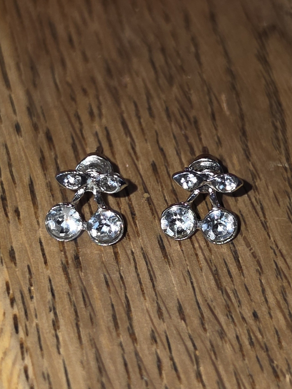 Silver-tone Crystal Cherry Stud Earrings BNIB